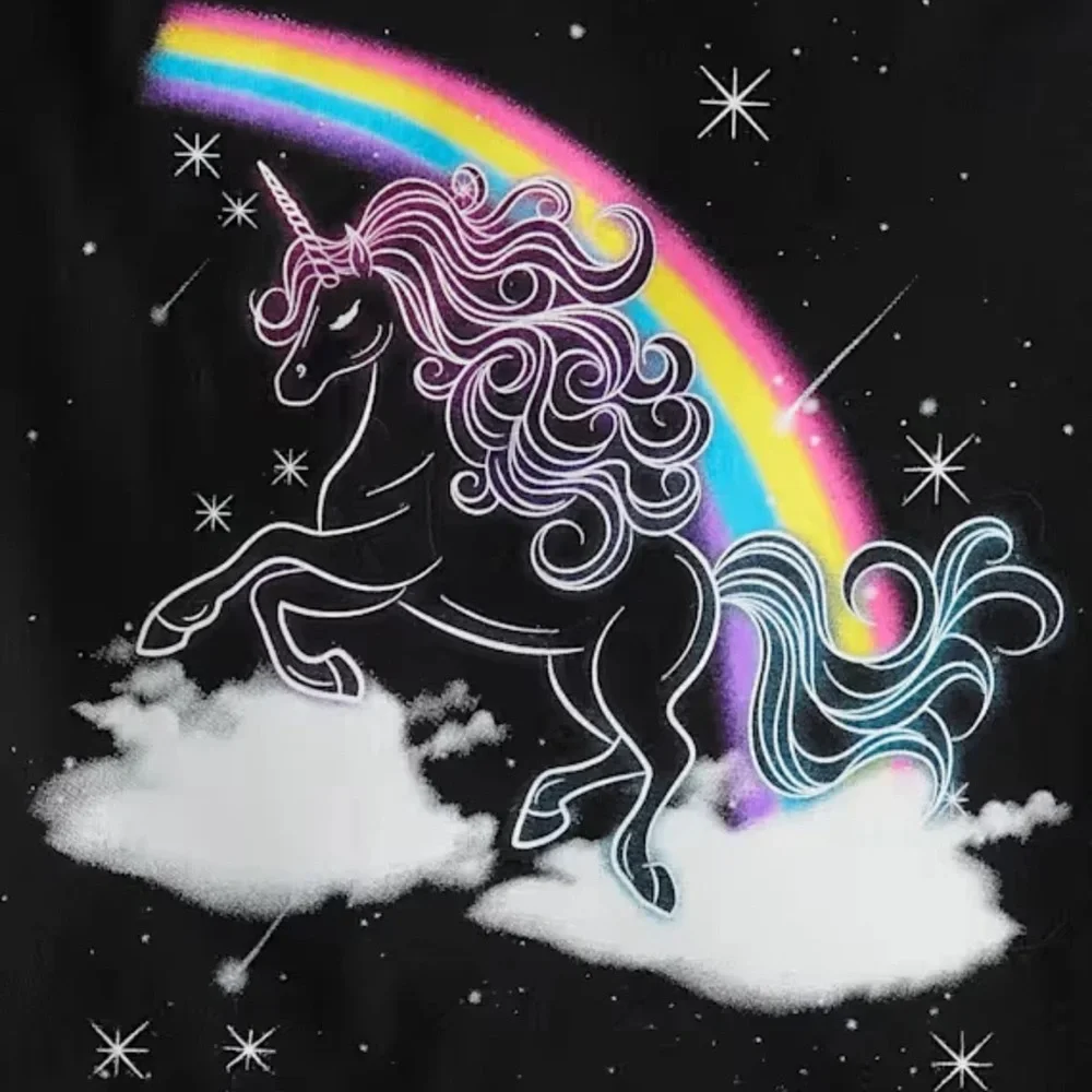 The Children's Place Black Tee with Rainbow Unicorn 🦄